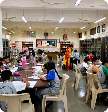 Students participating in a library activity