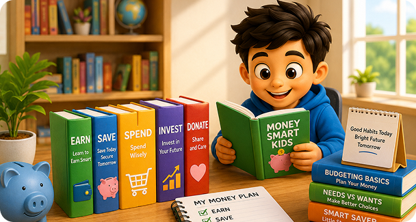 Financial literacy books and learning material